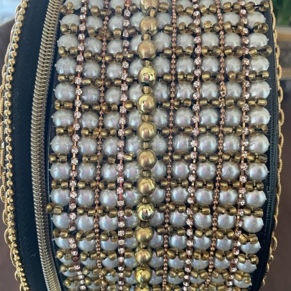 Stunning Upcycled Large Round Faux Patent Leather Handcrafted Handbag - Picture 5 of 12